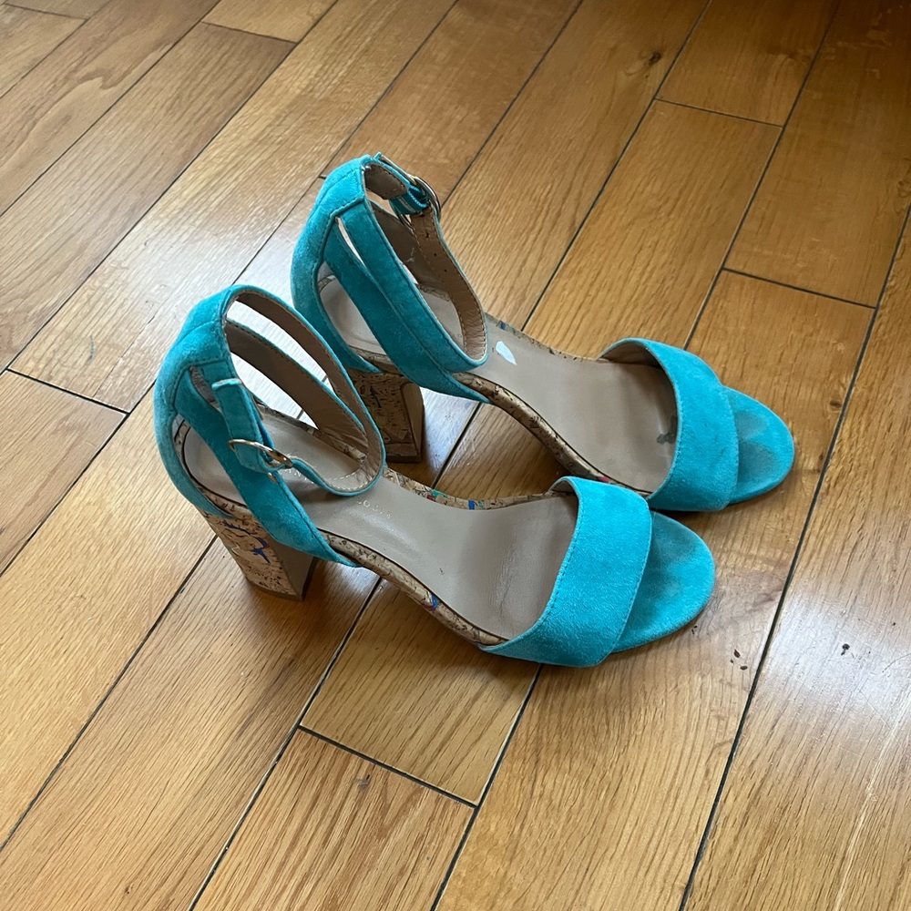 Anthropologie Turquoise Cork Heels